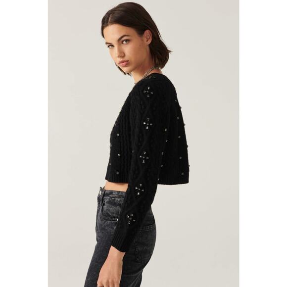 Ba&sh Otella Crystal Embellished Mixed Stitch Crop Wool Sweater XS - Picture 2 of 16